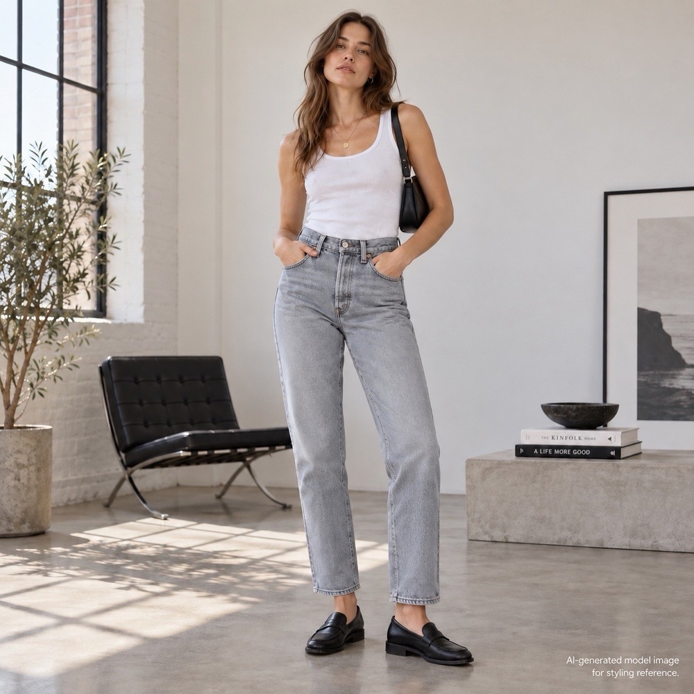 Levi's Ribcage Straight Ankle Jeans Womens 31 Gray High Rise Button Fly
